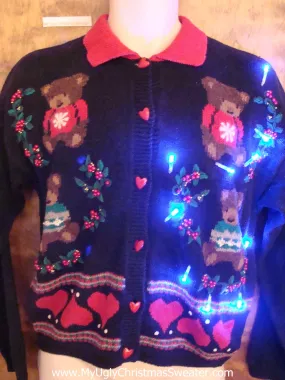 Teddy Bear Party Cute Christmas Sweater with Lights