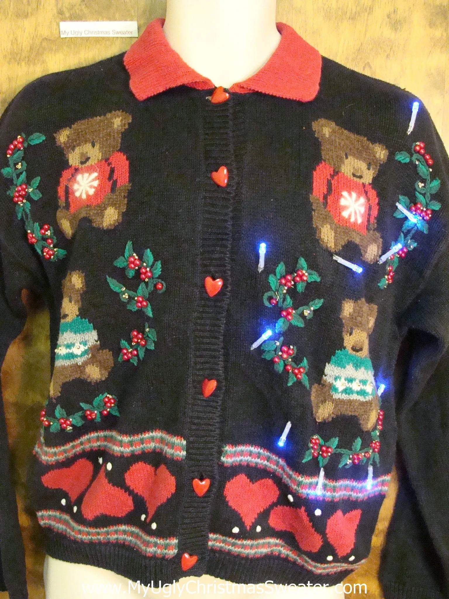 Teddy Bear Party Cute Christmas Sweater with Lights