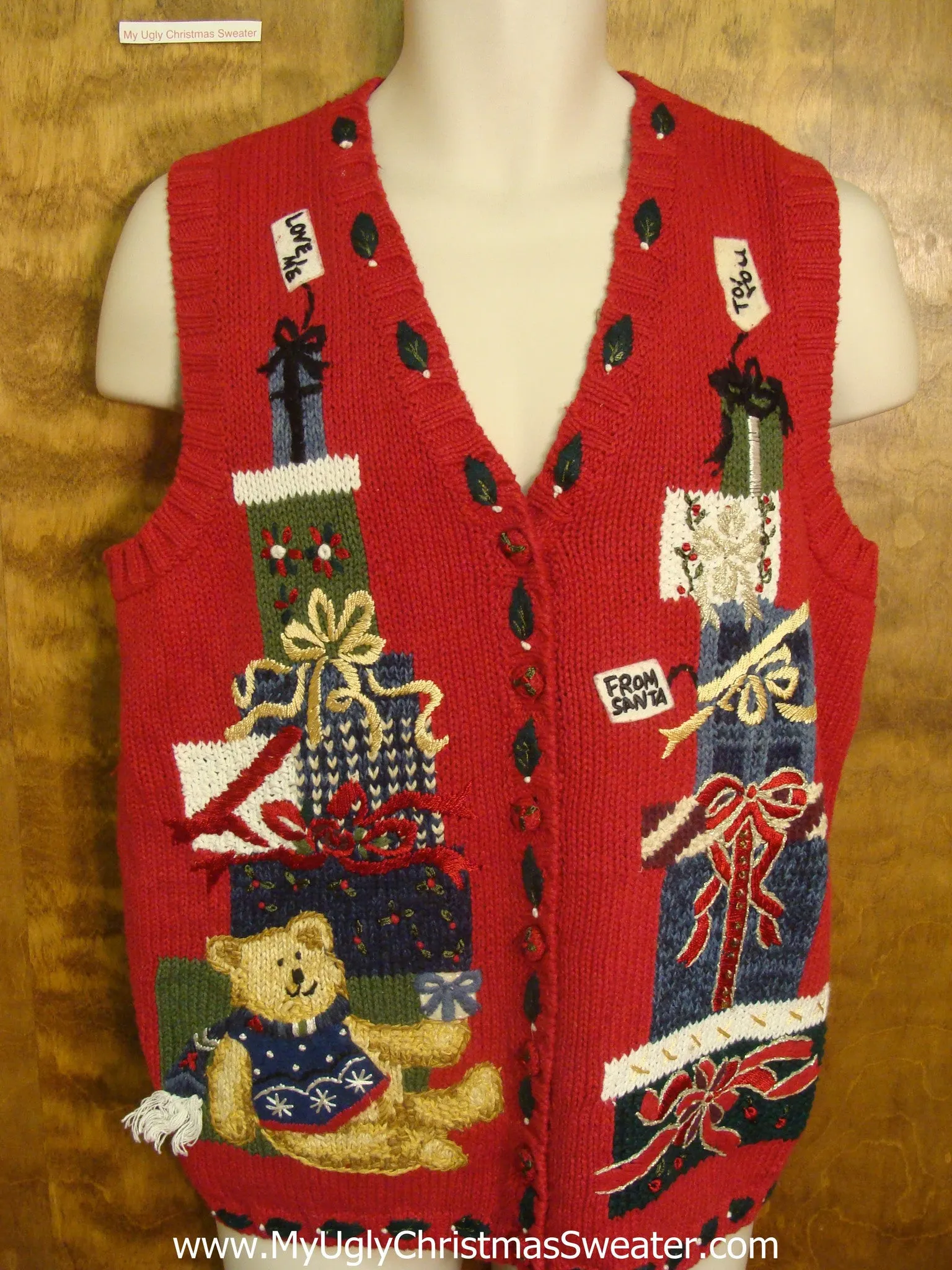 Teddy Bear with Presents Funny Christmas Sweater Vest