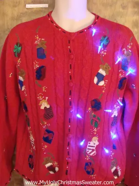 Toy Filled Stockings Light Up Ugly Xmas Sweater