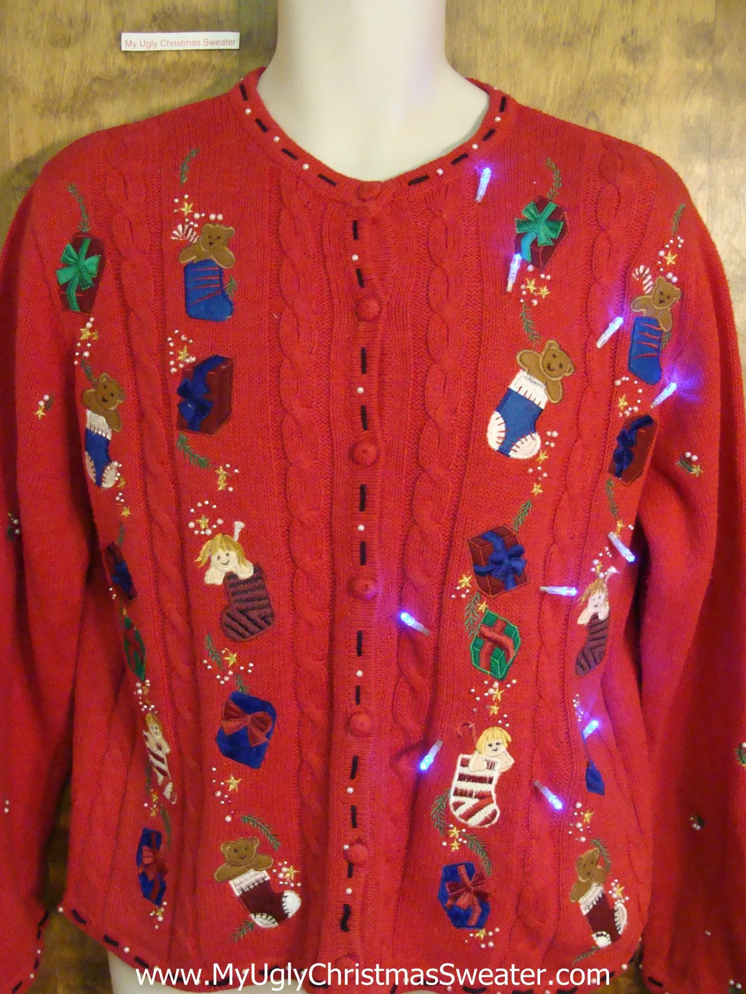 Toy Filled Stockings Light Up Ugly Xmas Sweater