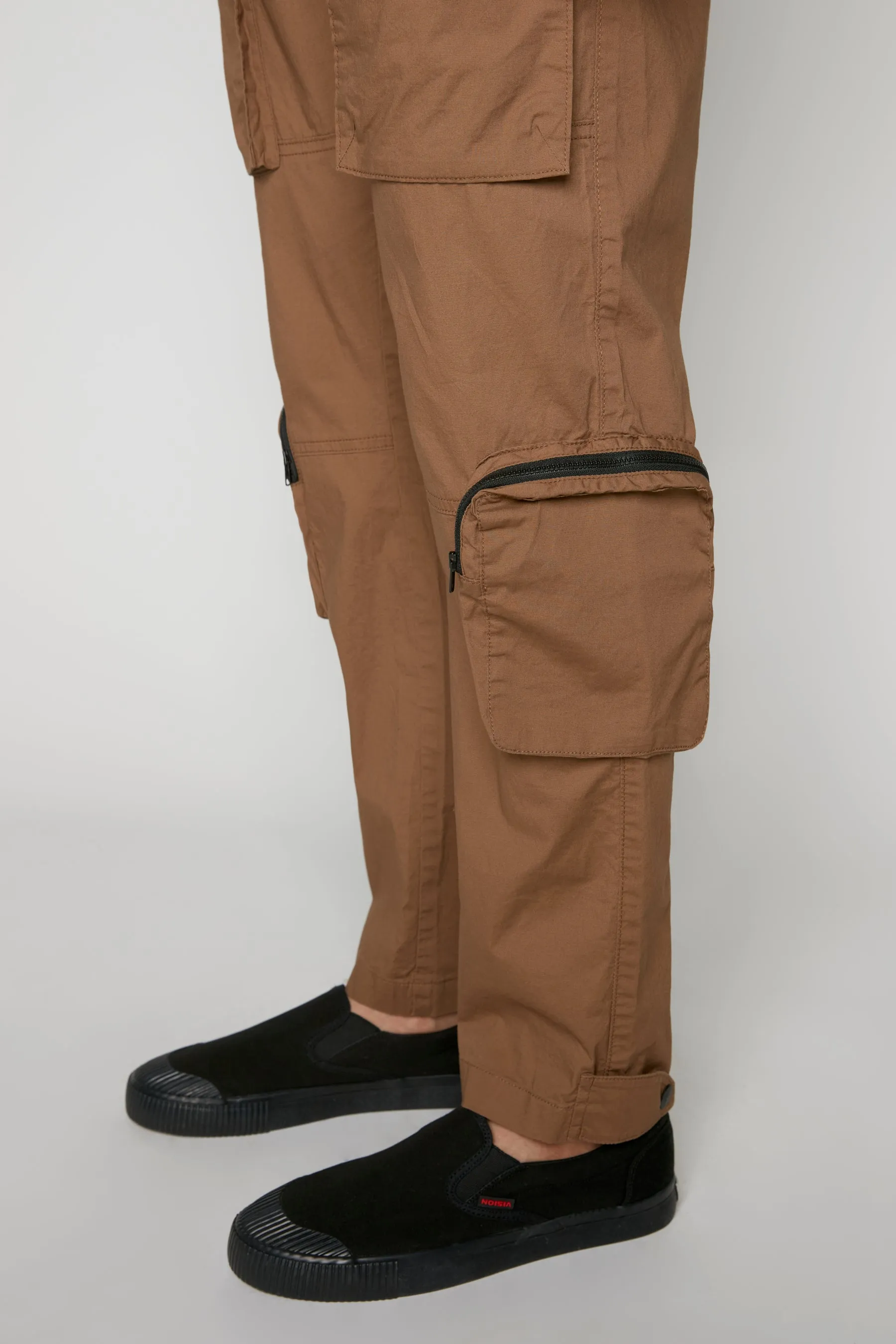 TRAVIS - Utility Cargo Stretch Poplin Pants with Adjustable Hem - Tobacco