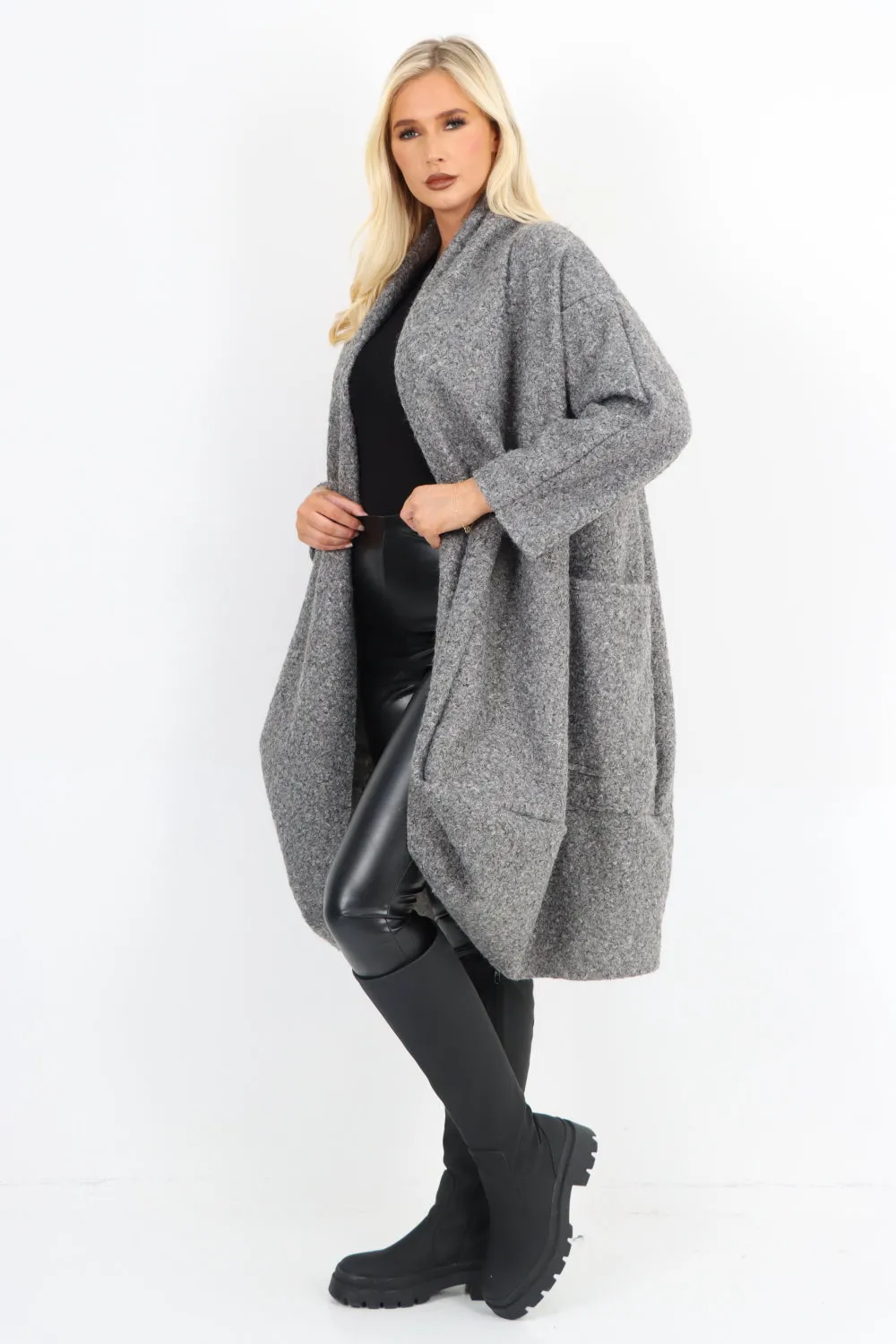 Two Pocket Boucle Cocoon Waterfall Teddy Coat