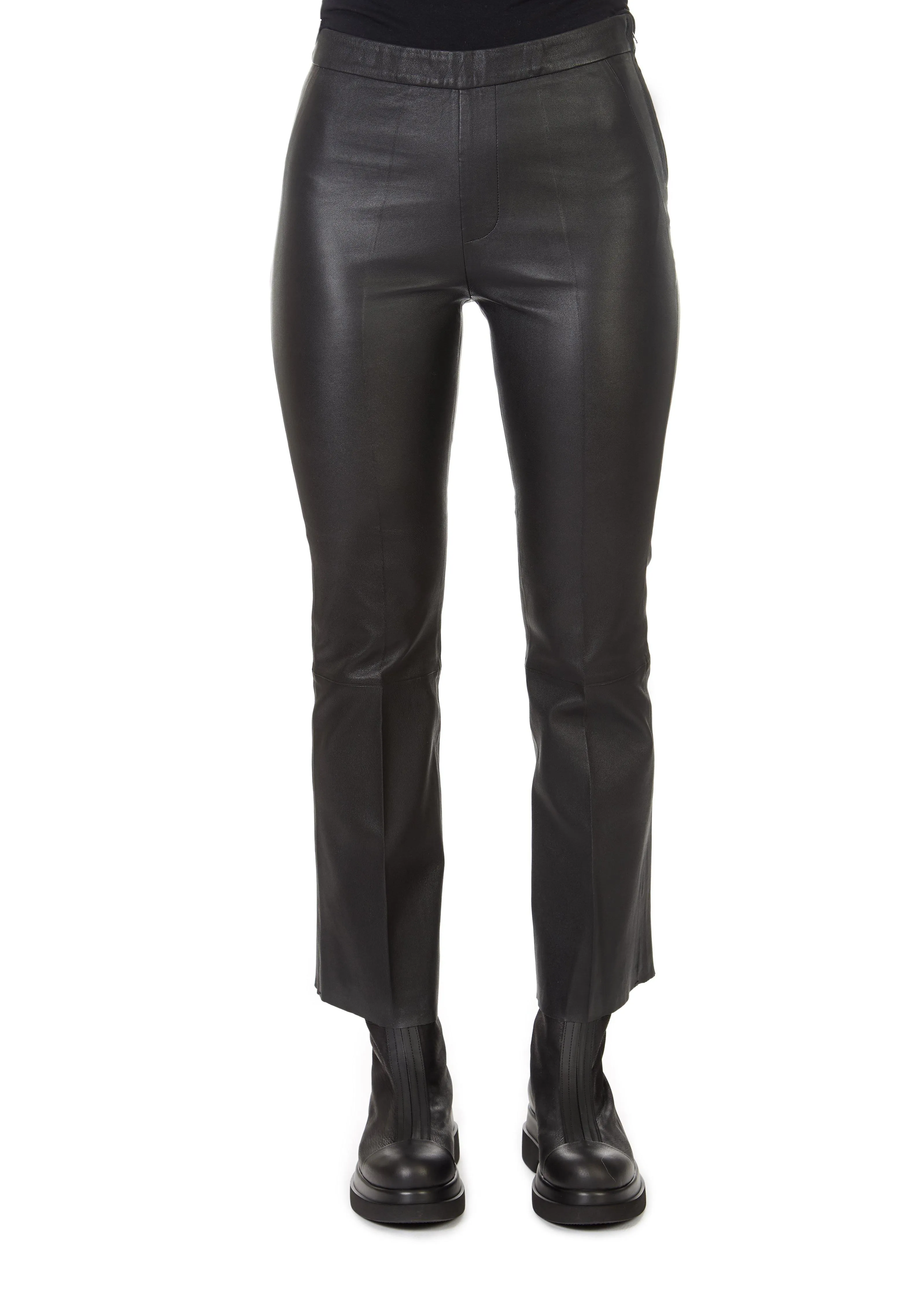 'Tyson' Crop Flare Leather Trousers