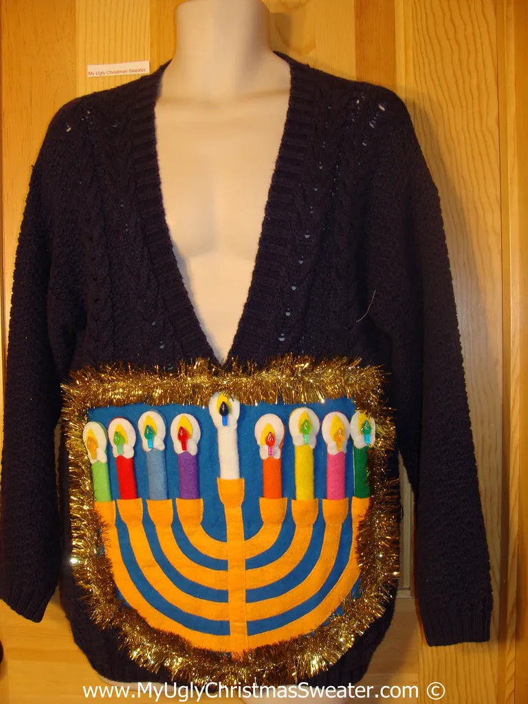 Ugly Christmas Sweater Party Hanukkah Sweater  Menorah (j296)