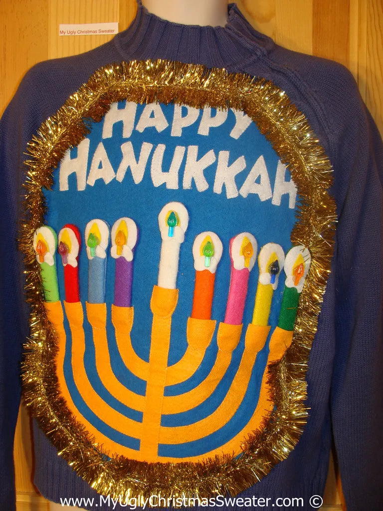 Ugly Christmas Sweater Party Hanukkah Sweater  Menorah (j300)