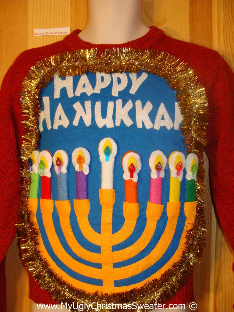 Ugly Christmas Sweater Party Hanukkah Sweater  Menorah (j304)