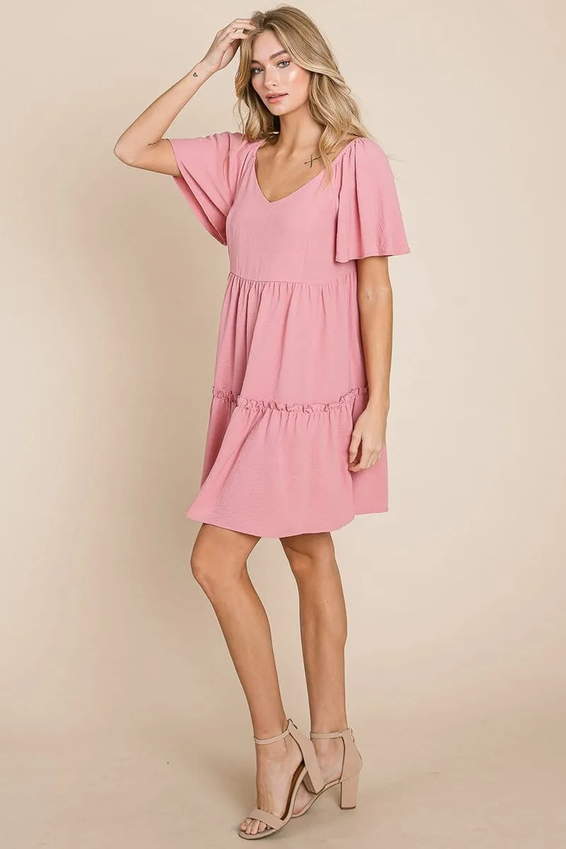 V neck Ruffle Tiered Layered Babydoll Dress