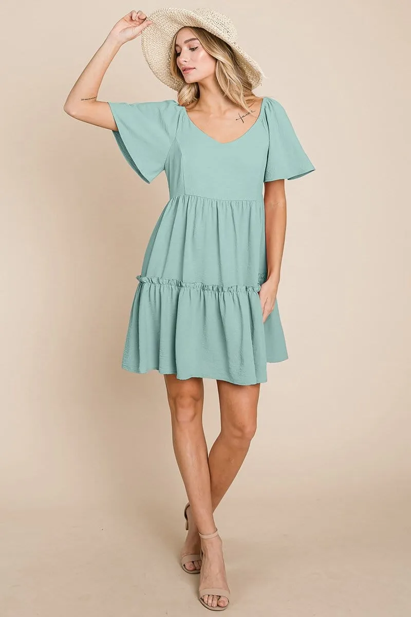 V neck Ruffle Tiered Layered Babydoll Dress