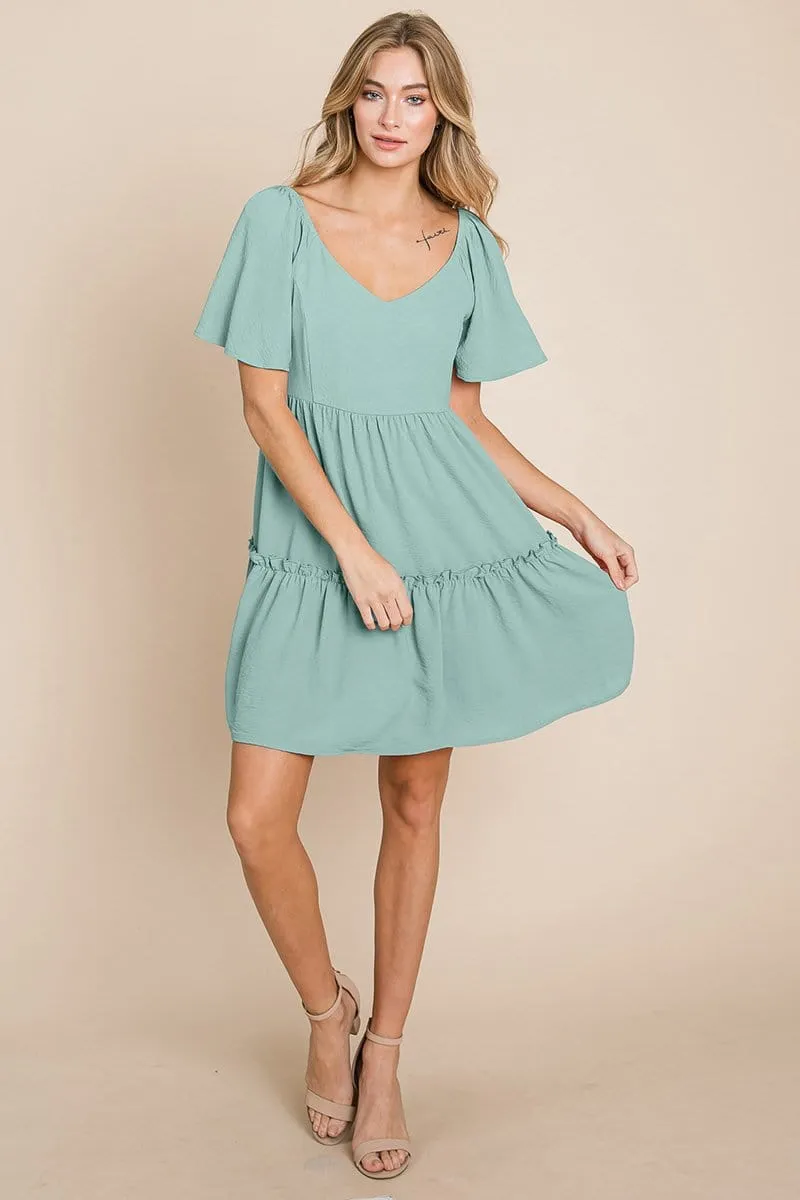 V neck Ruffle Tiered Layered Babydoll Dress