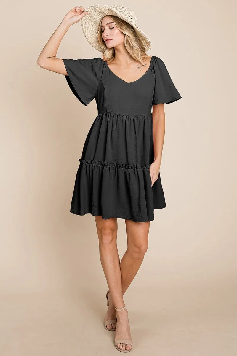 V neck Ruffle Tiered Layered Babydoll Dress