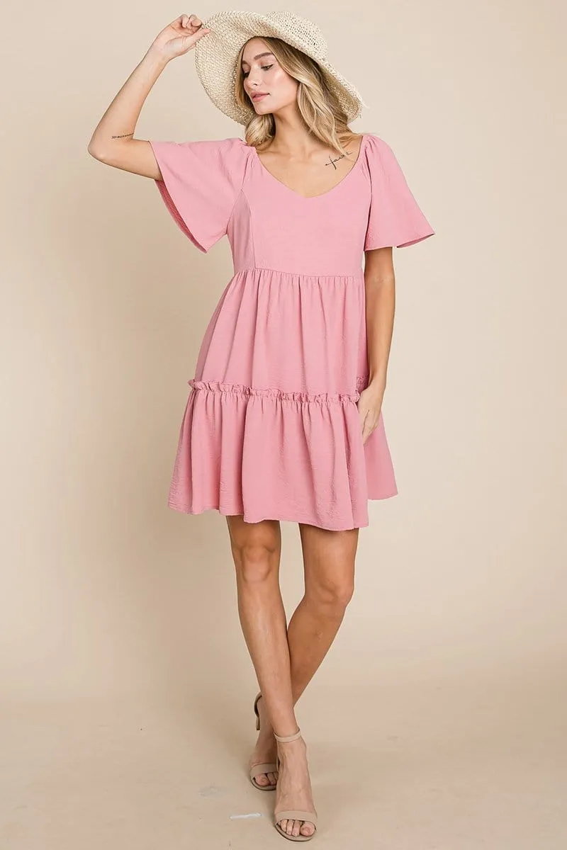 V neck Ruffle Tiered Layered Babydoll Dress