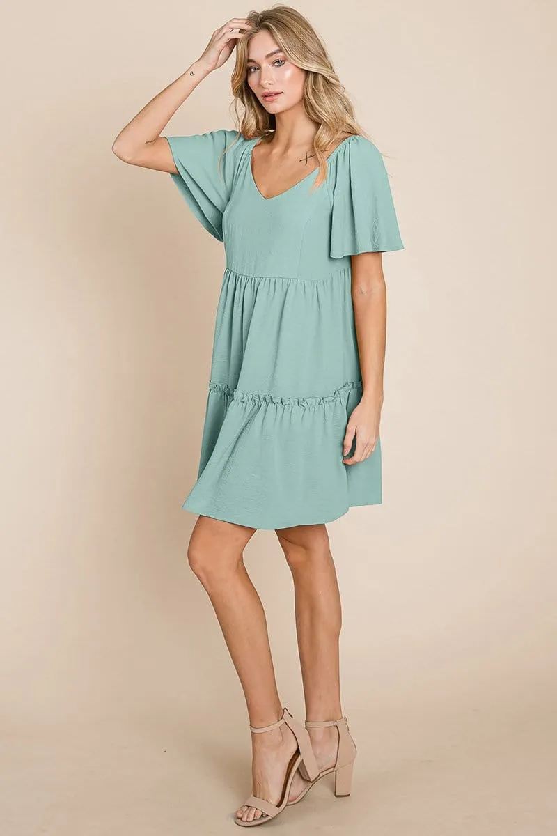 V neck Ruffle Tiered Layered Babydoll Dress