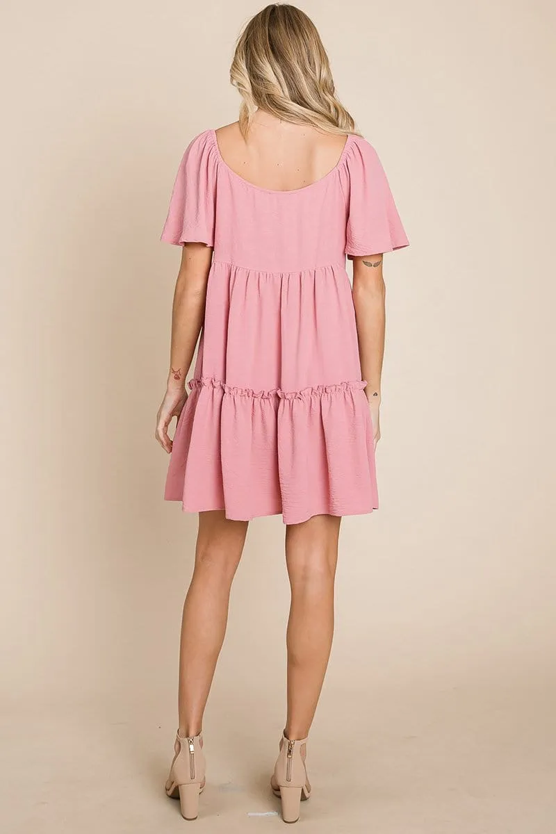 V neck Ruffle Tiered Layered Babydoll Dress