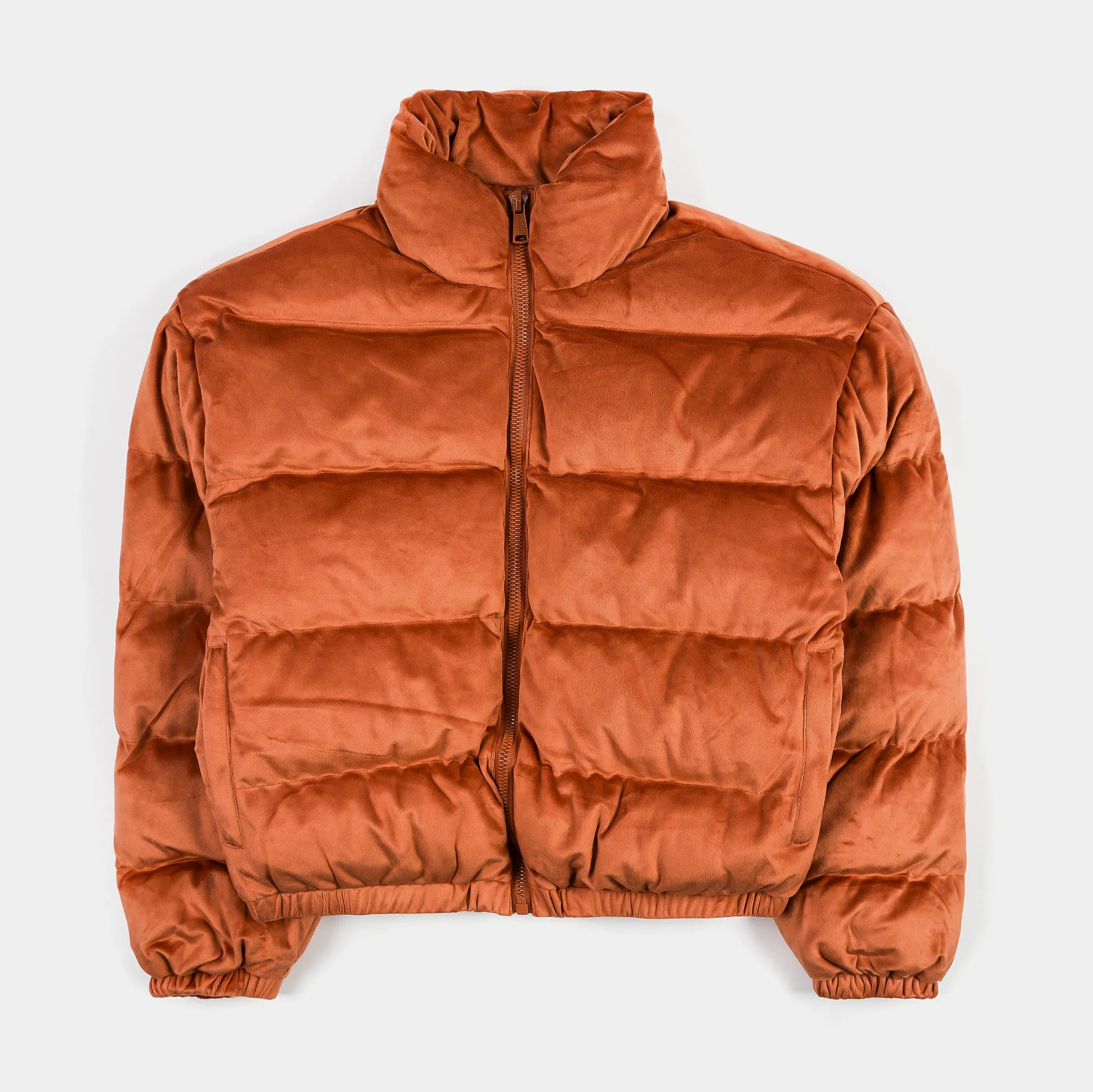 Velour Puffer Womens Jacket (Orange)