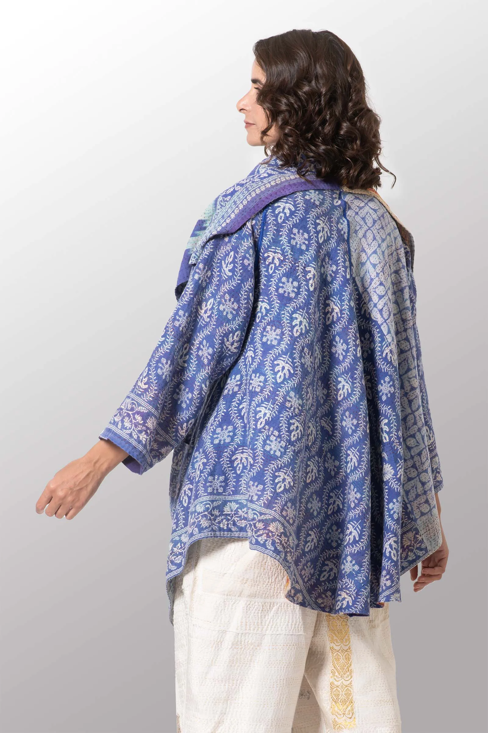 VINTAGE COTTON KANTHA CIRCULAR LONG JKT - cv2009-0010a -