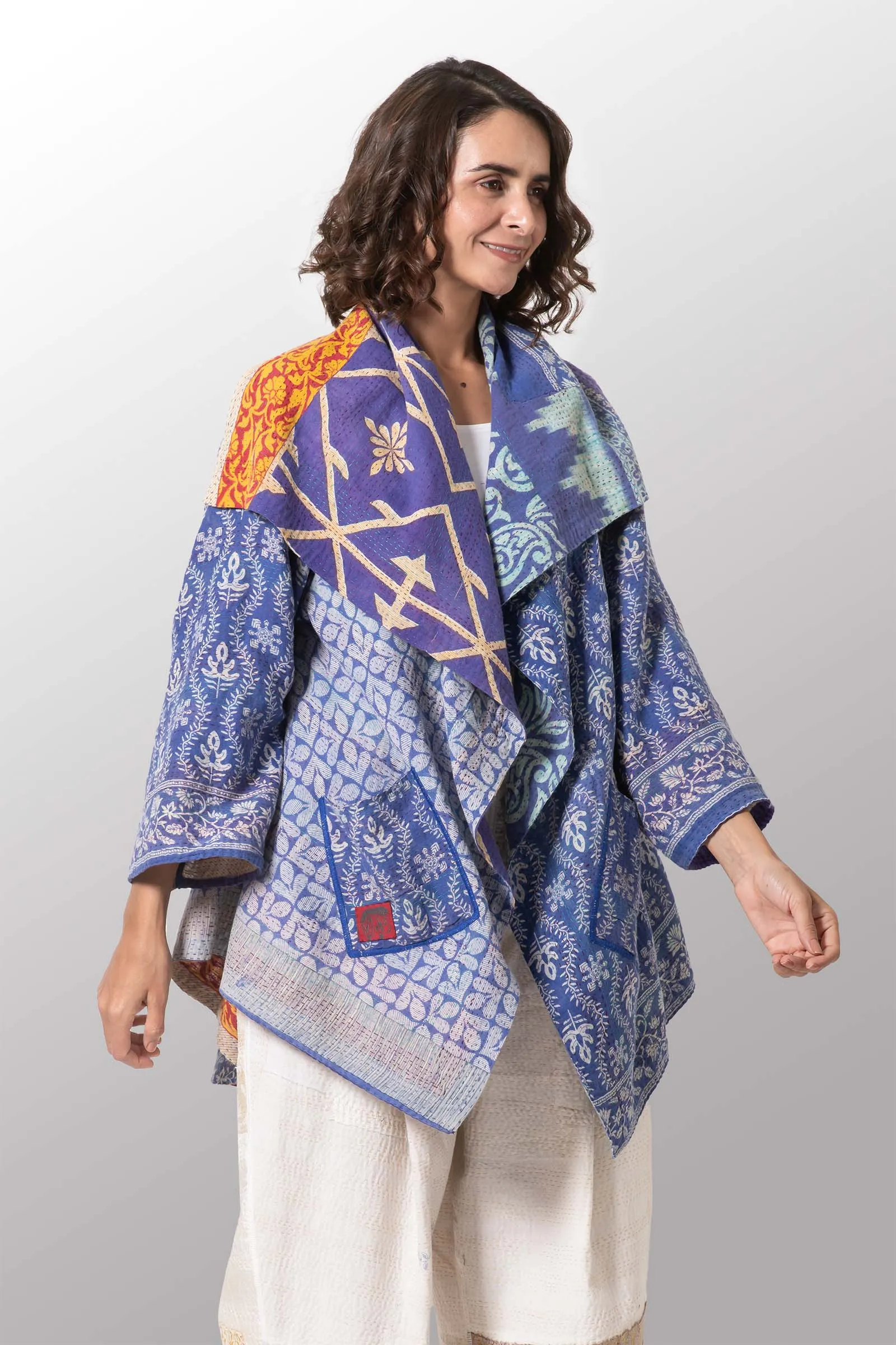 VINTAGE COTTON KANTHA CIRCULAR LONG JKT - cv2009-0010a -