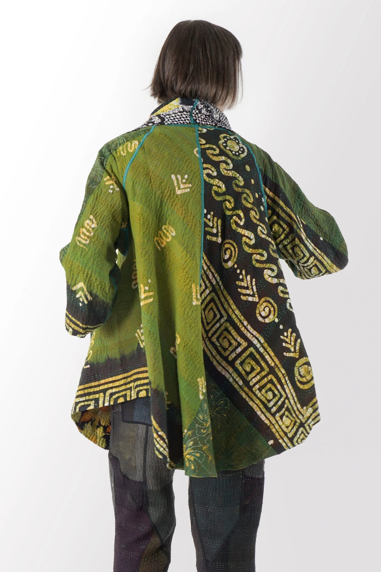 VINTAGE COTTON KANTHA CIRCULAR LONG JKT - cv4009-0063a -