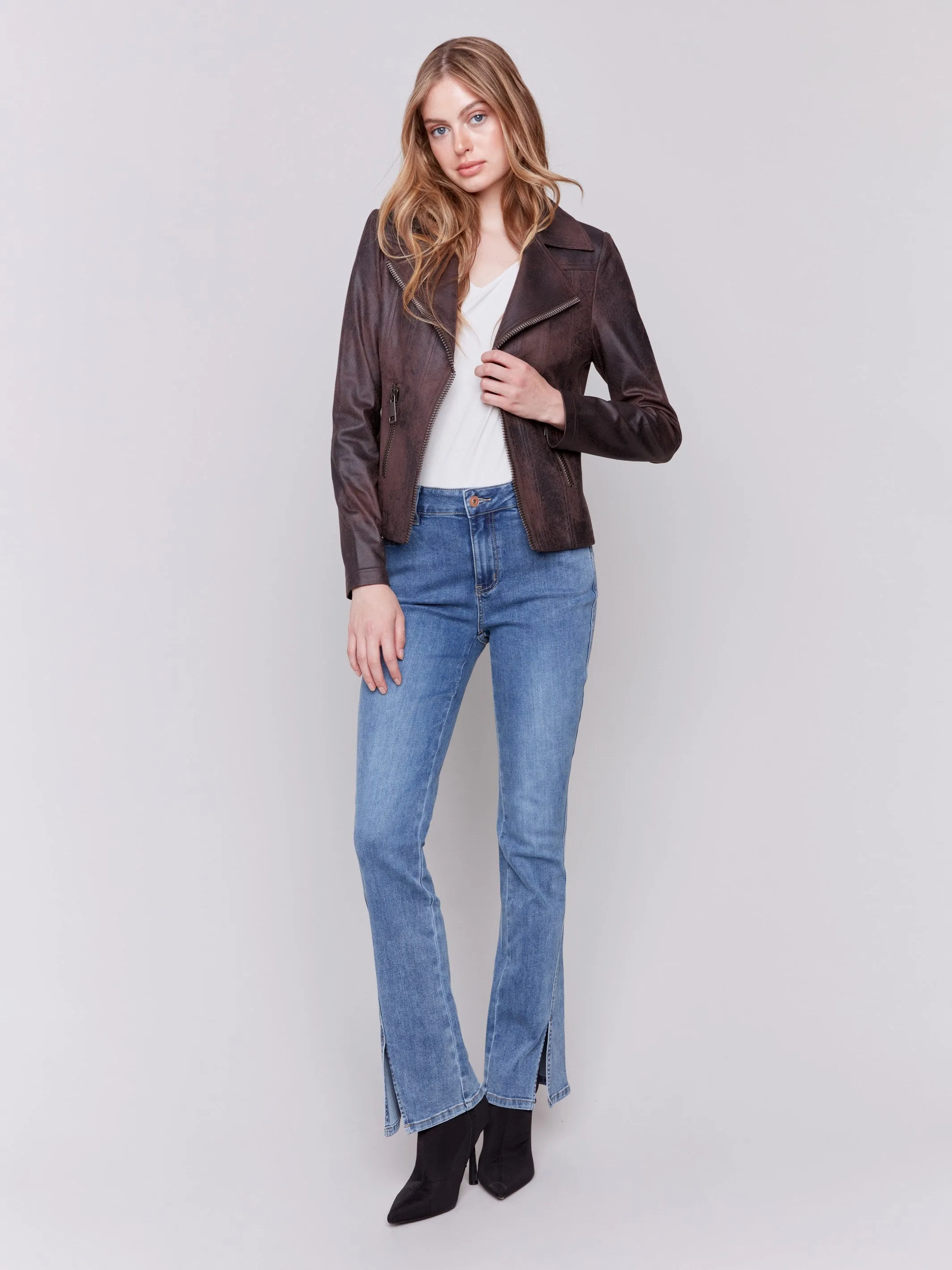 Vintage Faux Leather Perfecto Jacket - Mocha