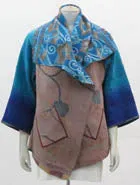 VINTAGE SILK GEORGETTE COTTON KANTHA CIRCULAR LONG JKT - gc2009-9004a -