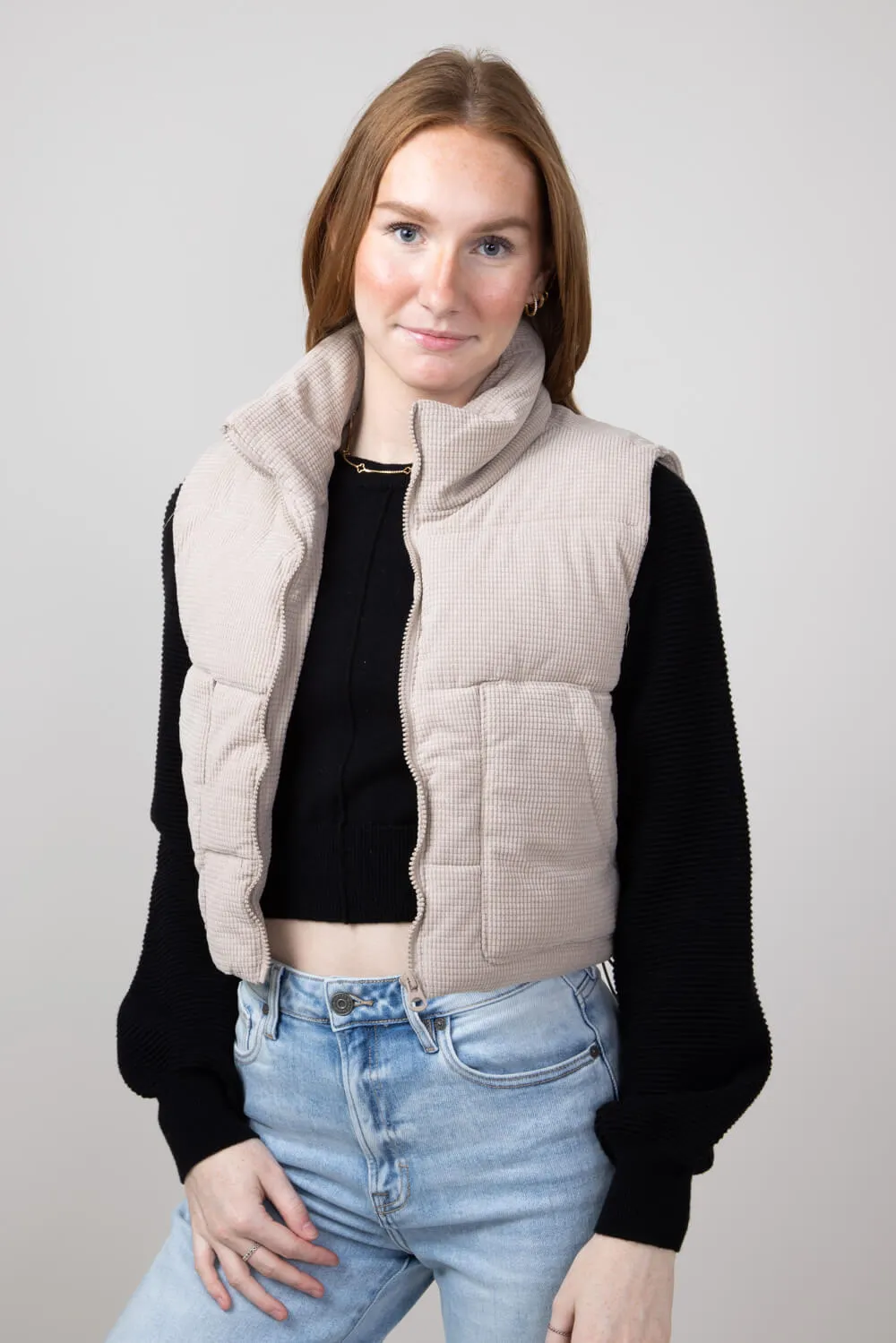 Waffle Corduroy Puffer Vest for Women in Atmosphere | 55252-ATMOSPHERE