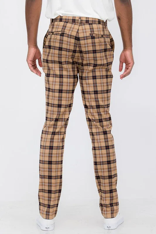 Weiv Mens Plaid Trouser Pants - Khaki