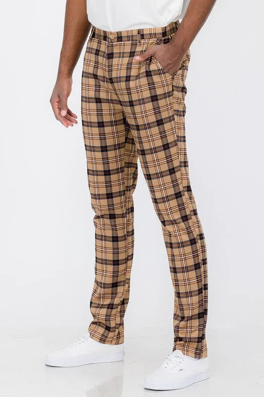 Weiv Mens Plaid Trouser Pants - Khaki