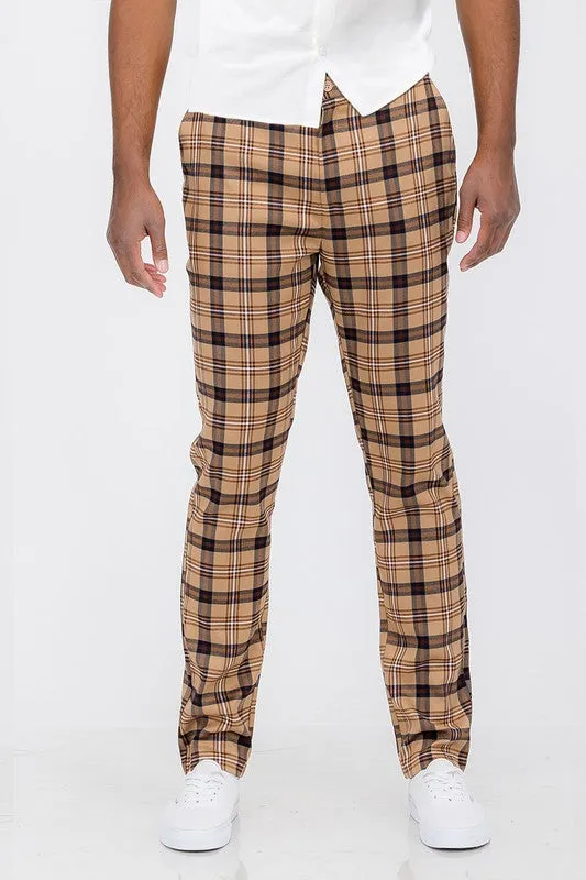 Weiv Mens Plaid Trouser Pants - Khaki