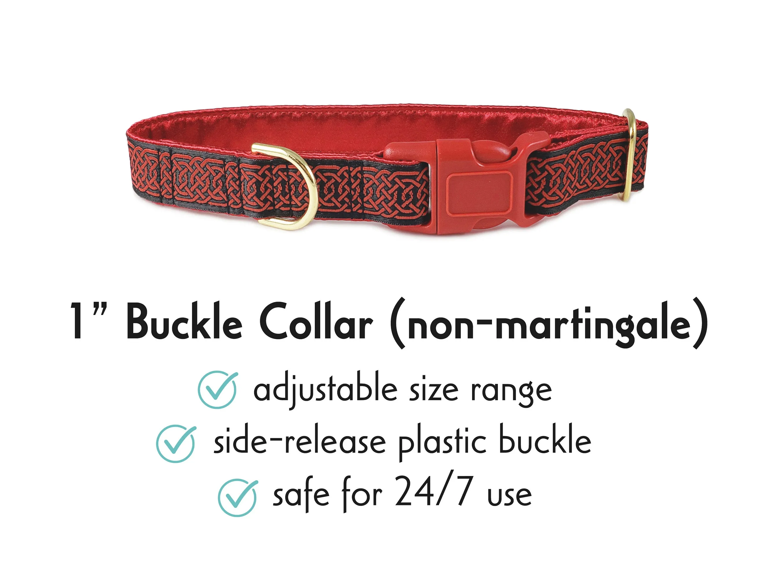 Wexford Celtic Braid in Black & Red - Martingale Dog Collar or Buckle Dog Collar - 1" Width