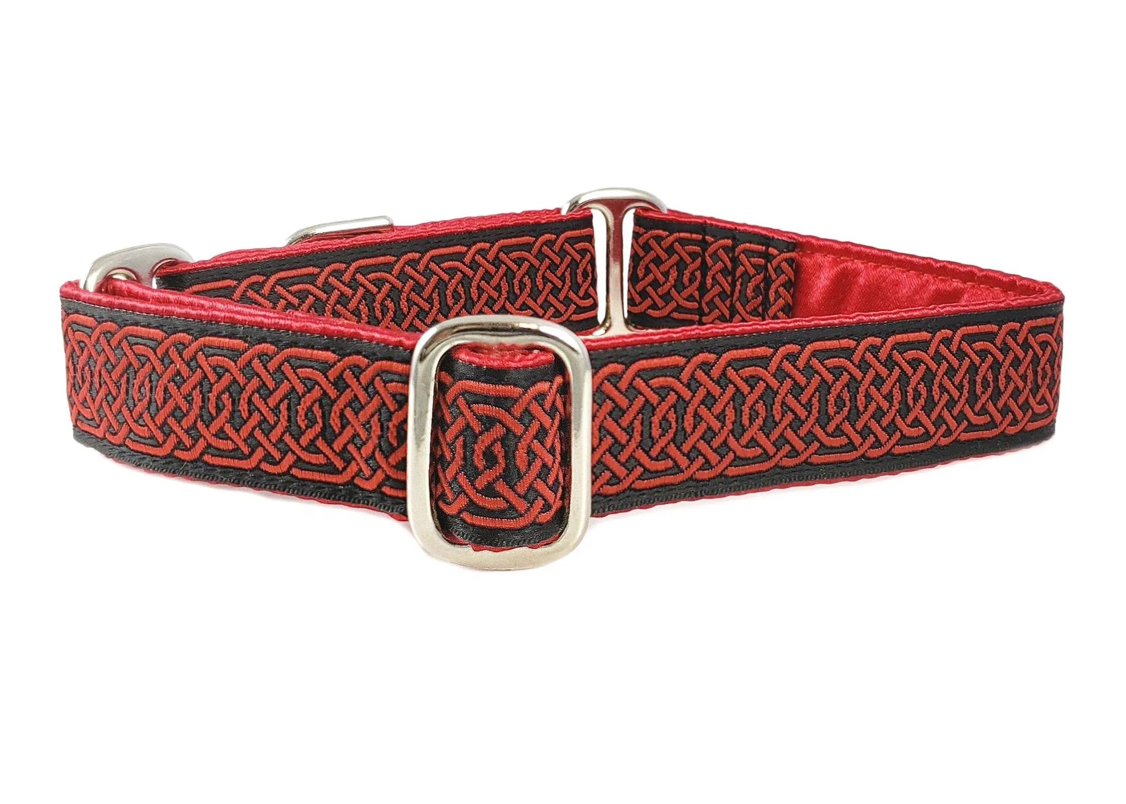 Wexford Celtic Braid in Black & Red - Martingale Dog Collar or Buckle Dog Collar - 1" Width