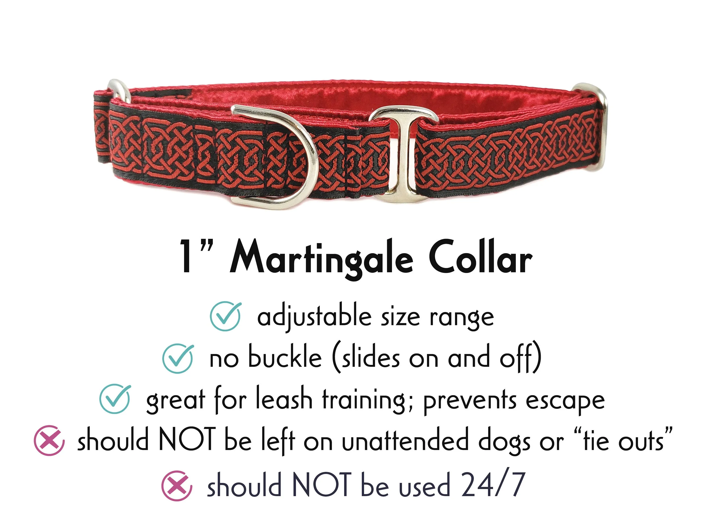 Wexford Celtic Braid in Black & Red - Martingale Dog Collar or Buckle Dog Collar - 1" Width