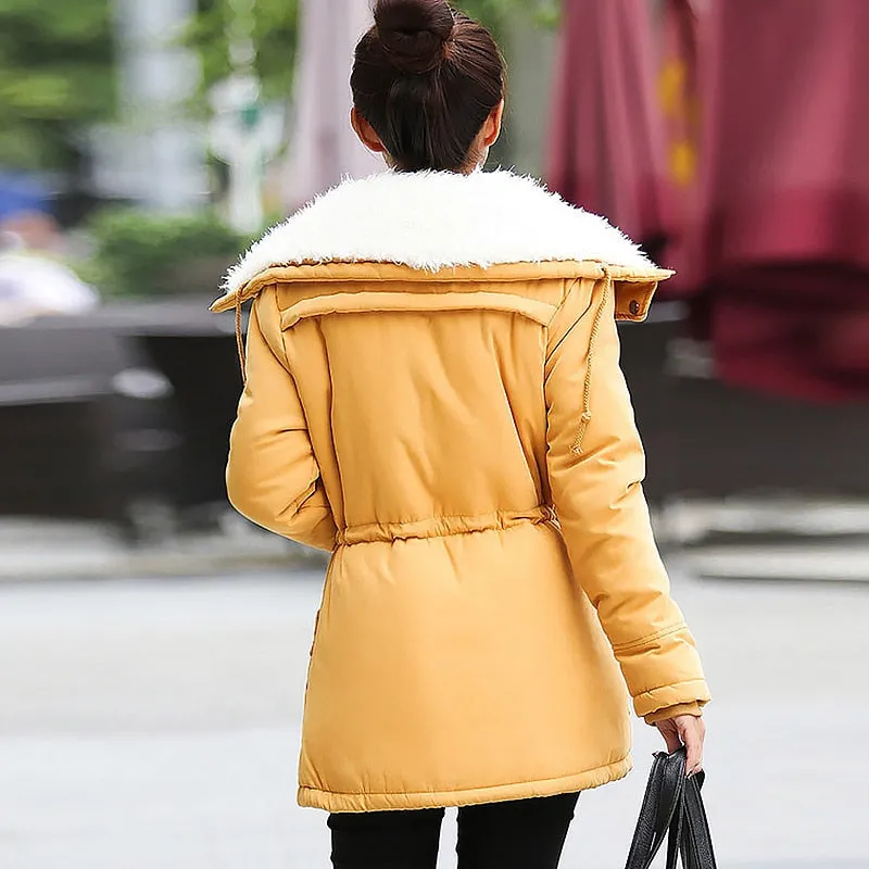 Women Winter Jacket Thicken Hooded Long Down Jacket Women Coat Slim Fit Hair Collar Cotton-Padded Clothes Coat Women Down Coats