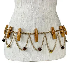 Wood Beads & Gold Chain Belt