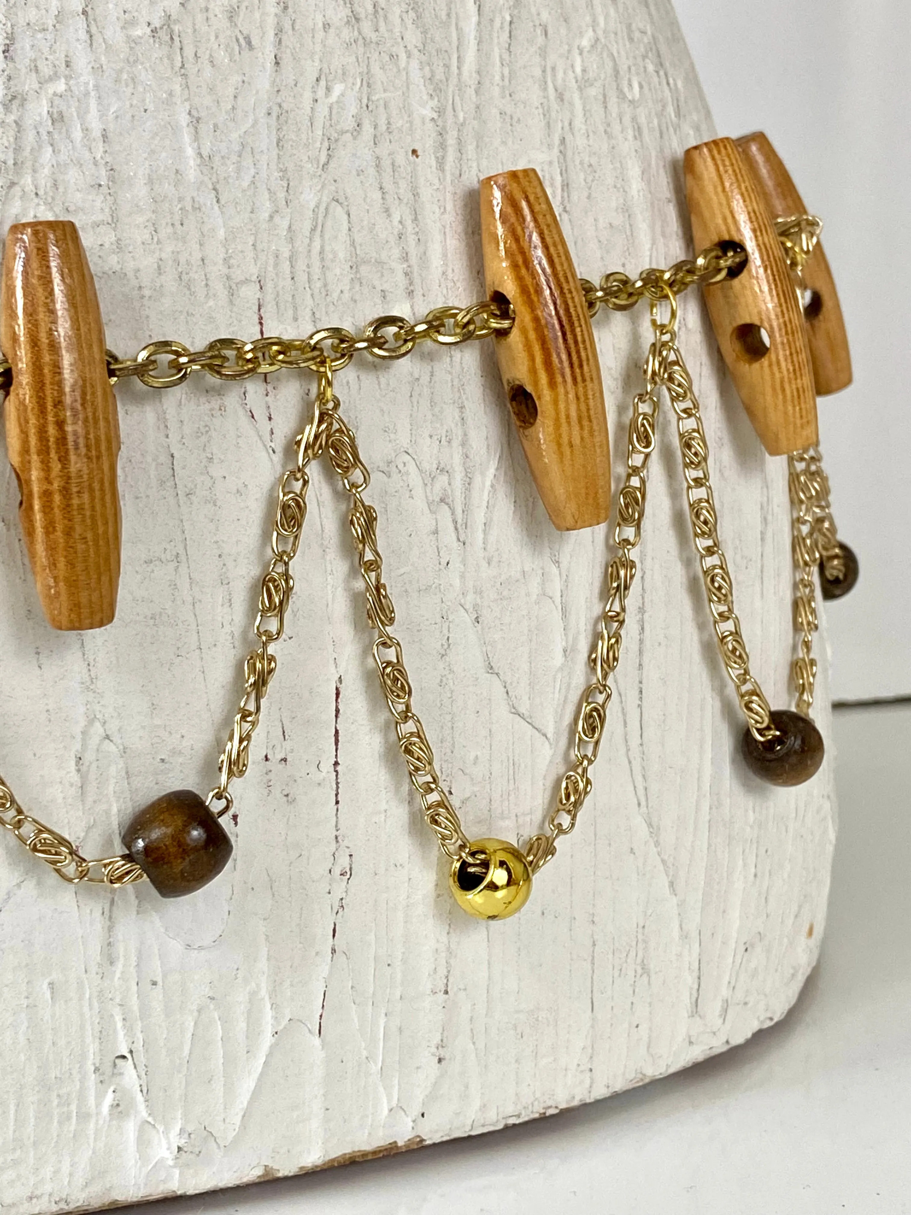 Wood Beads & Gold Chain Belt