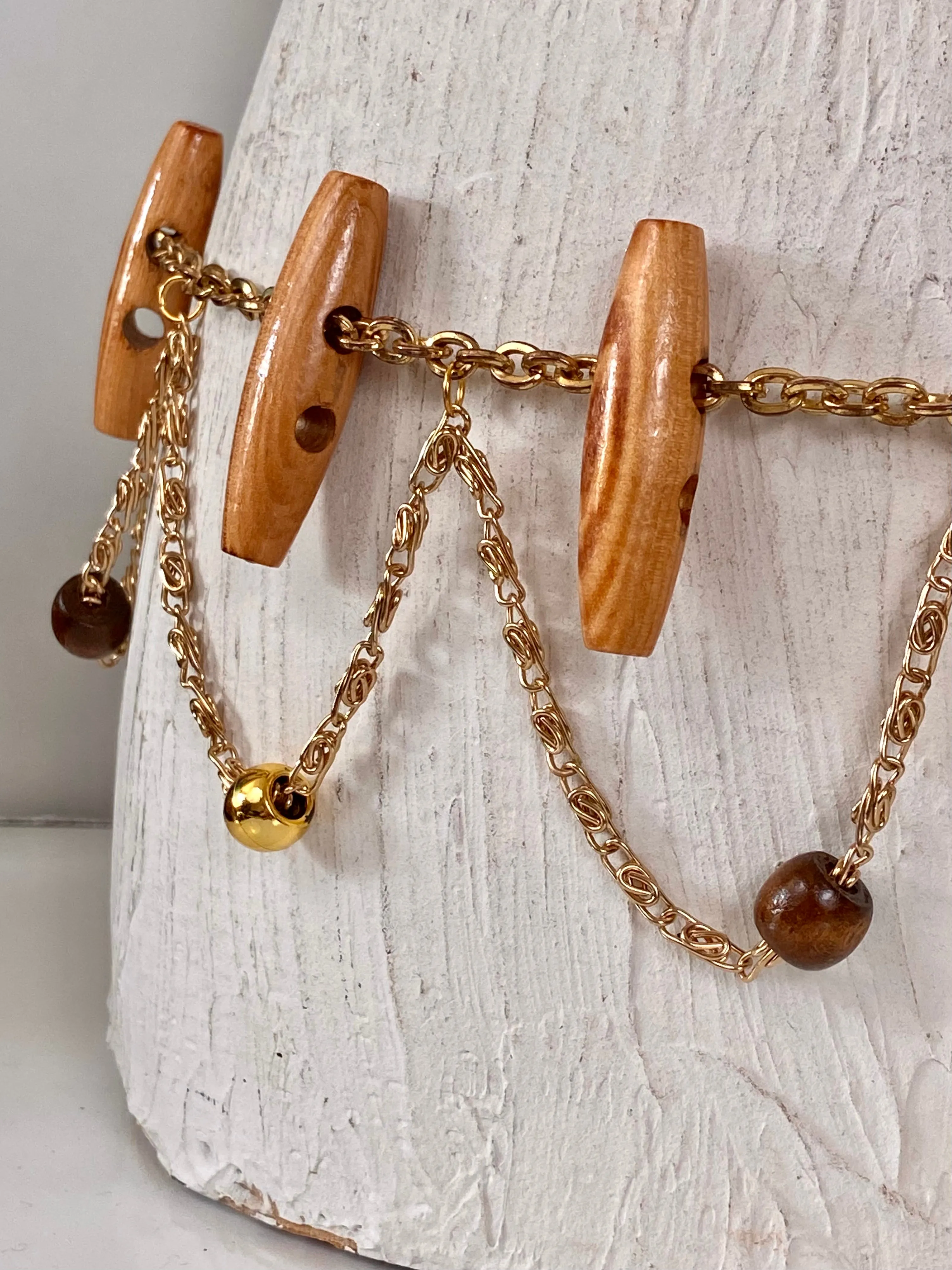 Wood Beads & Gold Chain Belt