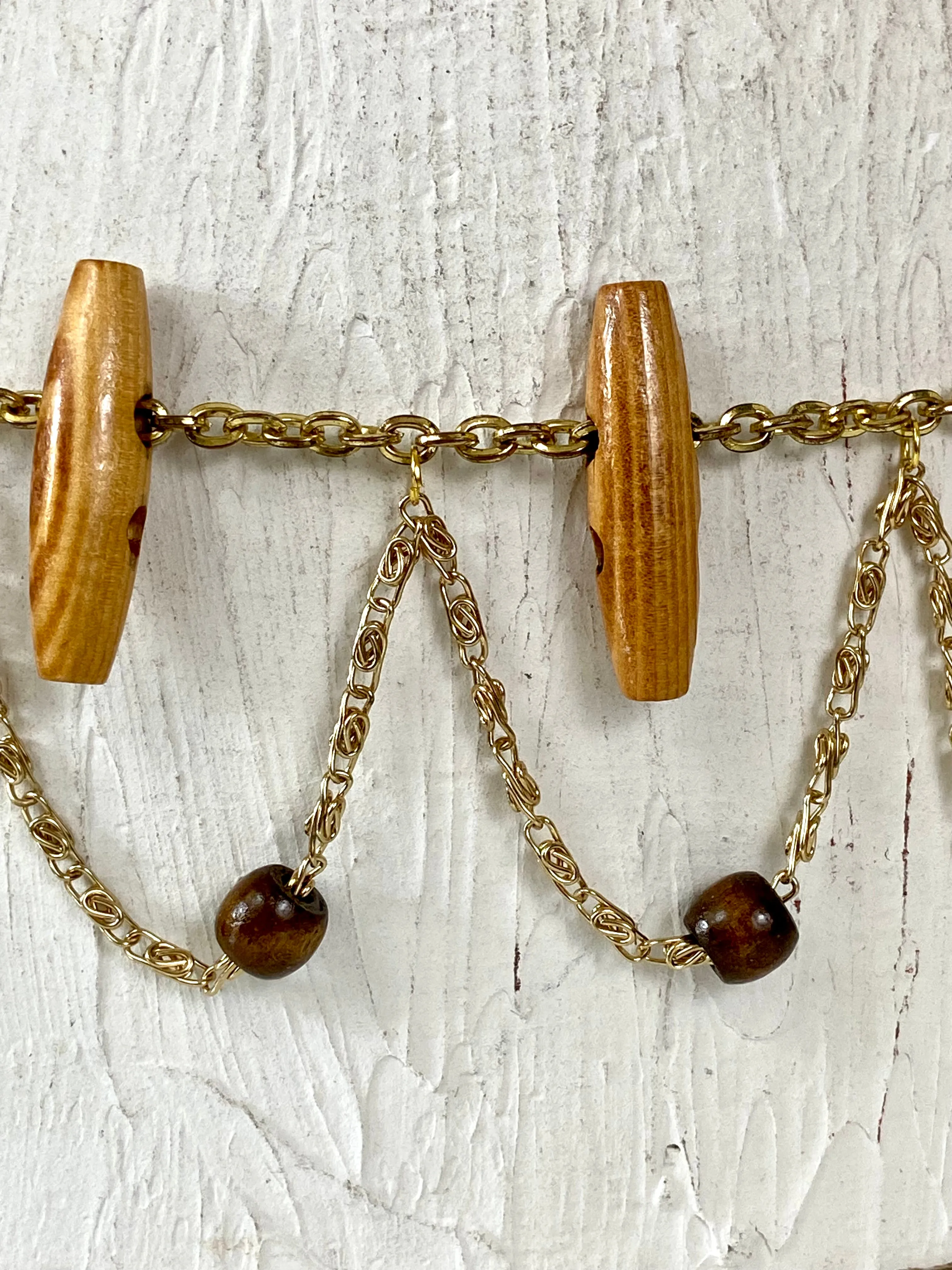 Wood Beads & Gold Chain Belt