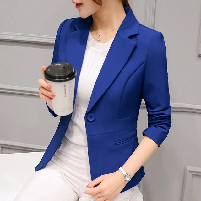 Yeknu Black Women Blazer Formal Blazers Lady Office Work Suit Pockets Jackets Coat Slim Black Women Blazer Femme Jackets Female